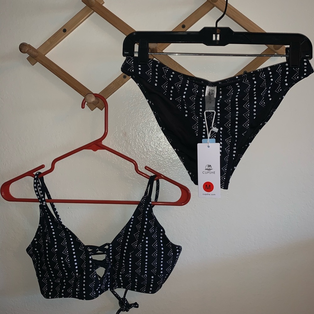 Black and white strappy bikini
